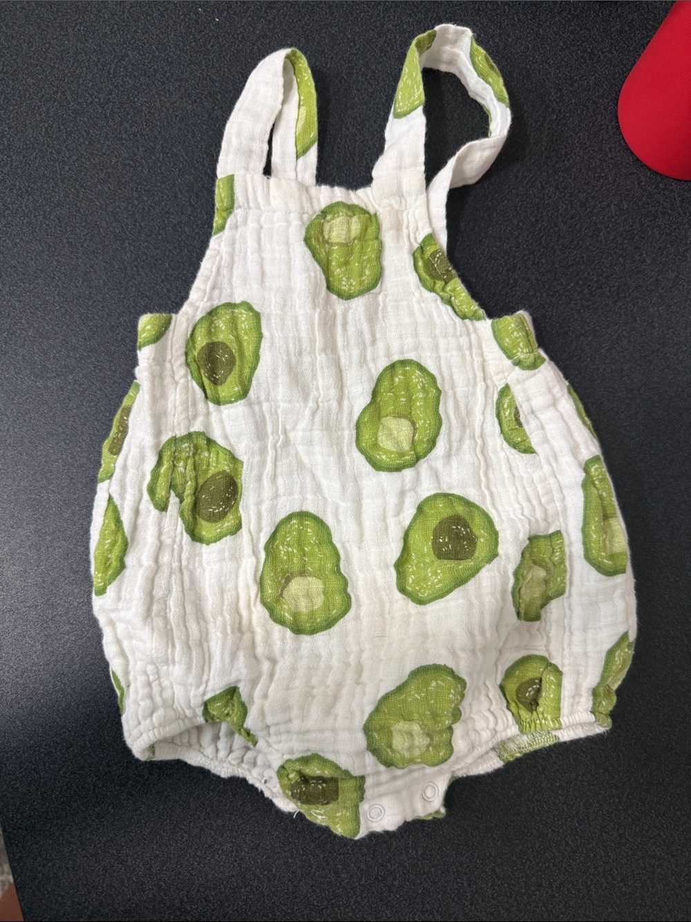 Angel Dear White and Green Avocado Print Baby Romper